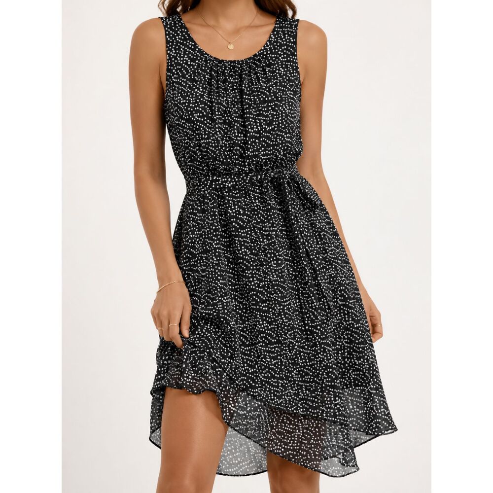 Atmosphere Black Polka Dot Midi Dress UK 22 (US18) High Low Belted Plus Size